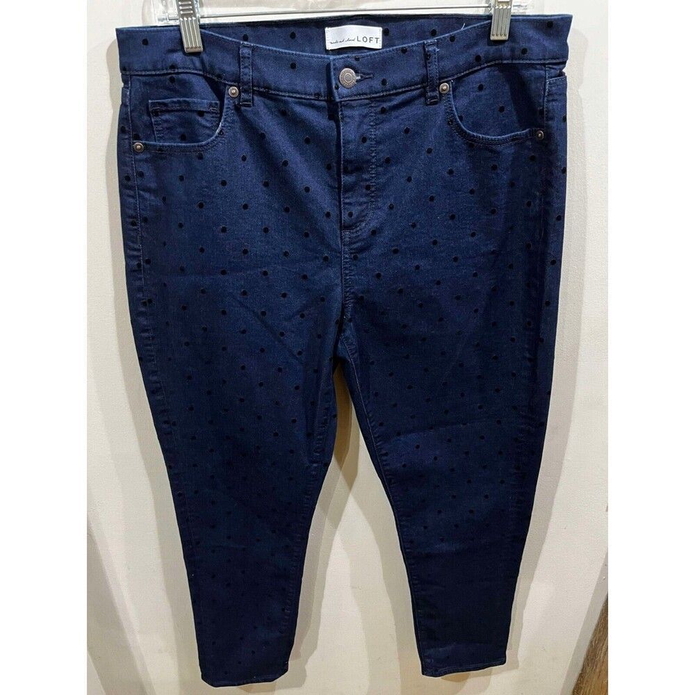 LOFT Jeans Womens Size 30/10 Dark Wash Black Dots The Skinny High Rise Denim